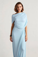 Shawl Ruched Solid Elegant Maxi Dress