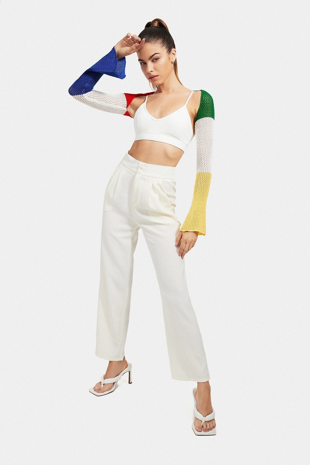 Knitted Colorblock Long Sleeve Top Without Cami Top