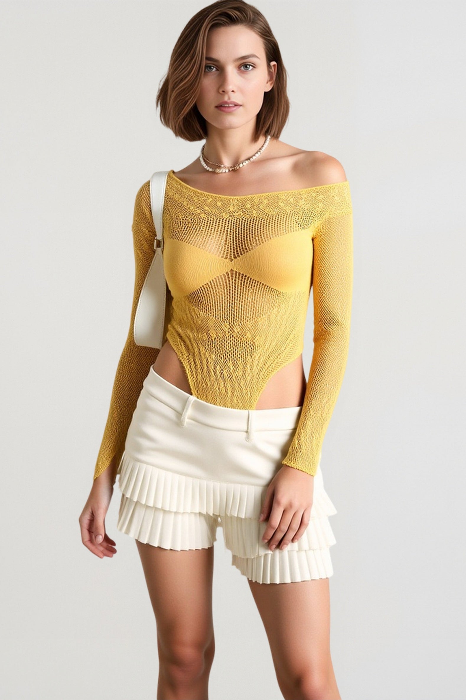 Rhinestone Mesh Bodysuit Sheer Top