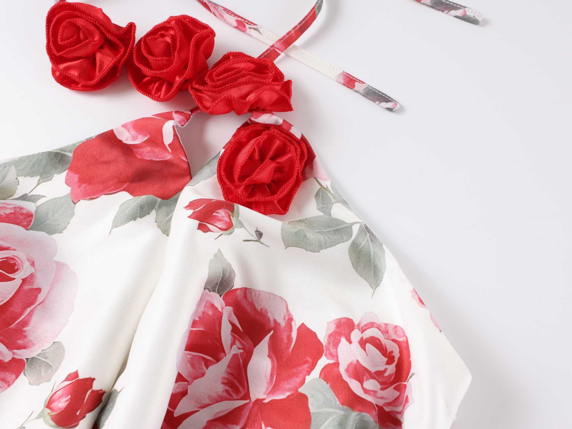Satin Rosette Decor Halter Long Dress