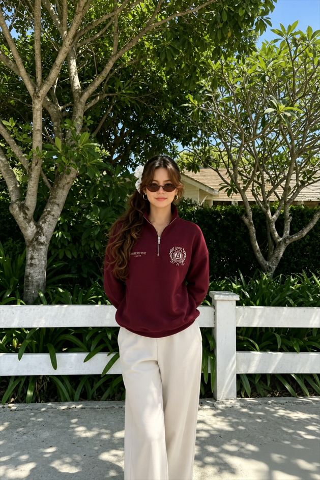 Relaxed Fleece-Lined Half-Zip Stand Collar Convertible Sweatshirt