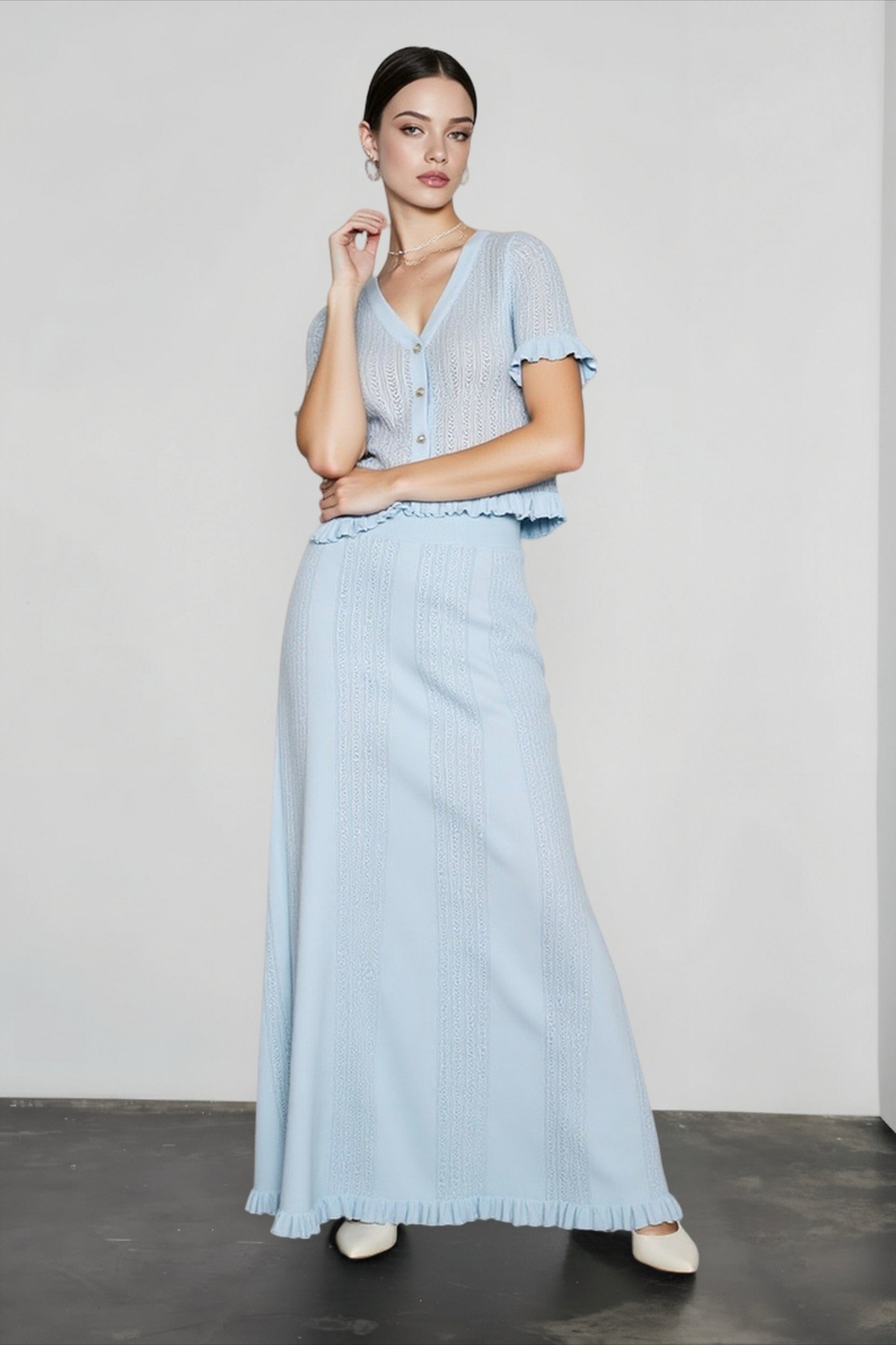 Knit Cutout Crop Top High Waist Vacation Set