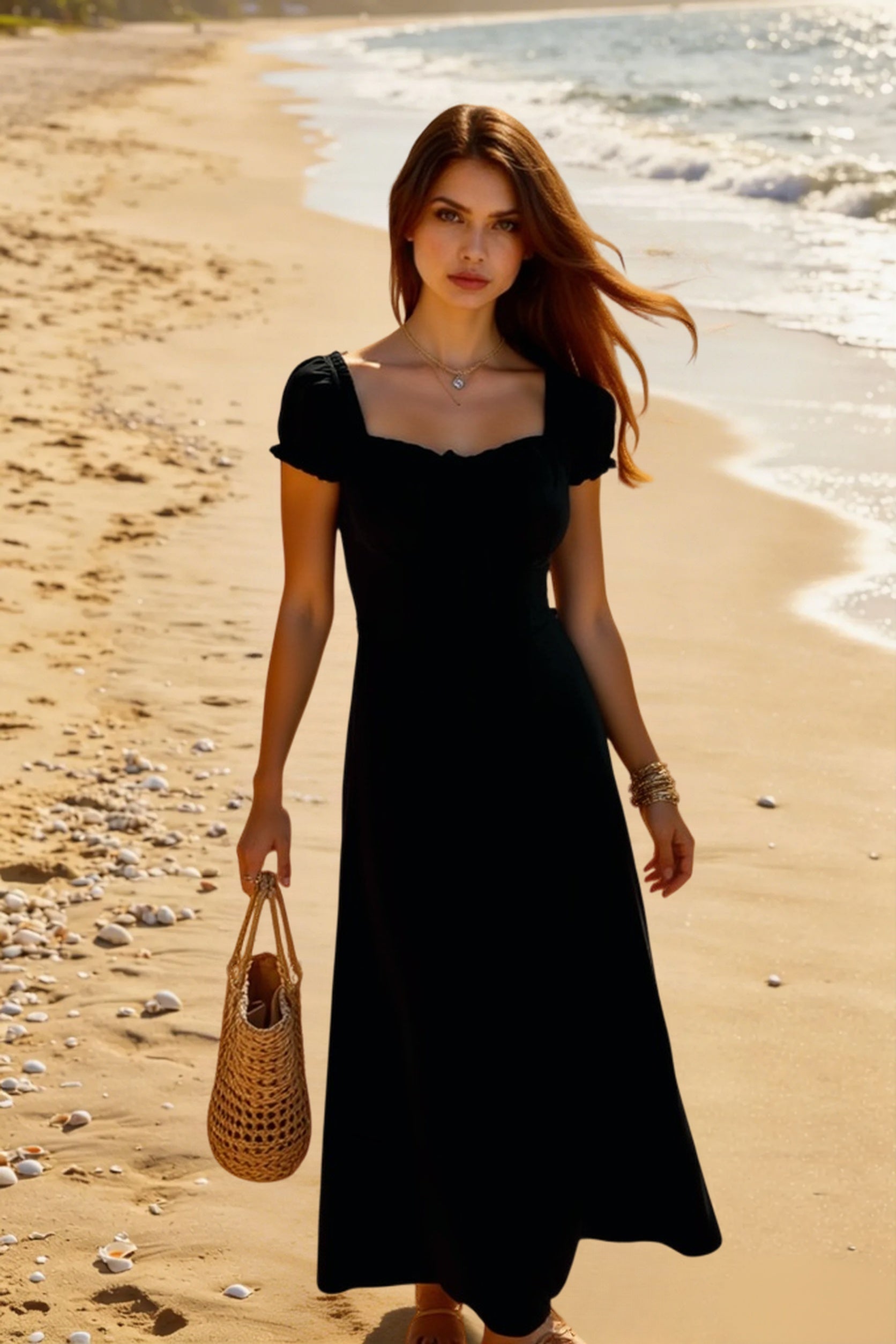 Ruched Puff Sleeve Maxi Work Dress