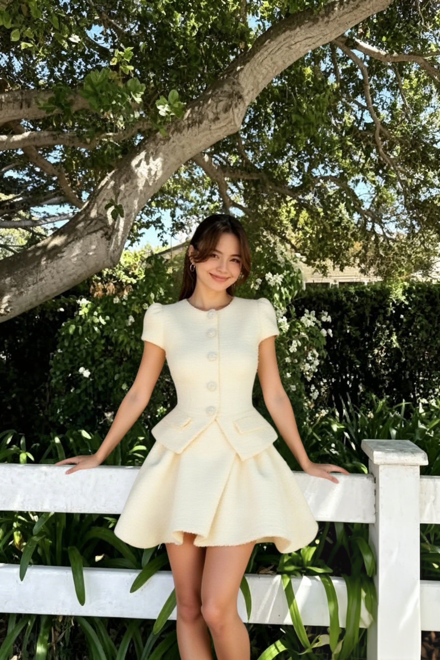 Short Boucle Cardigan Peplum Skirt Tweed Suit Set