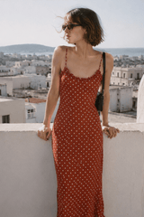 Polka Dot Ruffled Strap Bodycon Maxi Dress