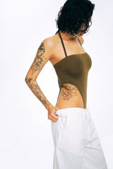 Halter Neck Solid Backless Bodysuit