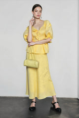 Linen Puff Sleeve Button Down Vacation Set