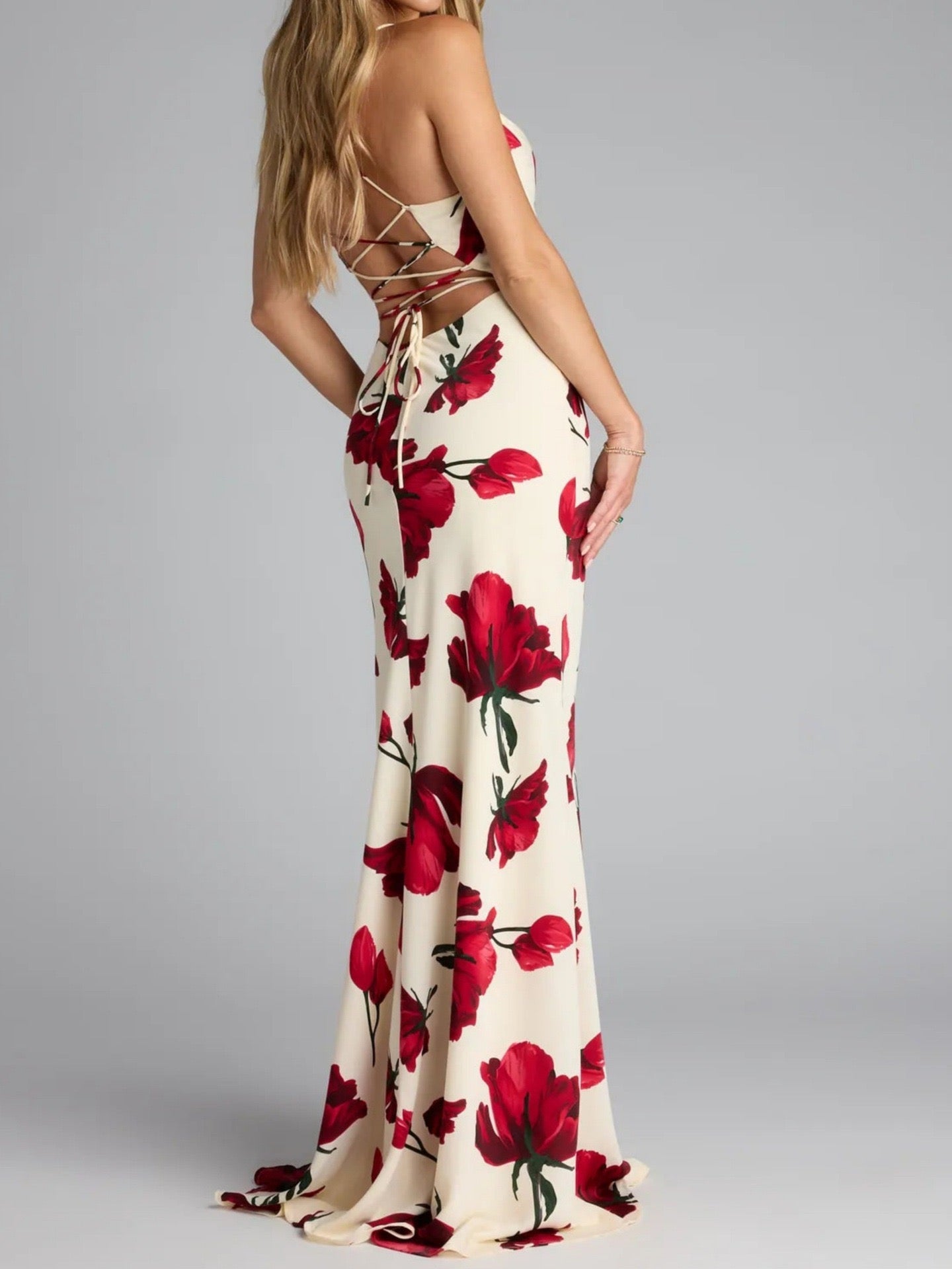 Tie-Back Floral Print Midi Dress