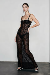 Sheer Lace Off Shoulder Slip Dress