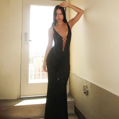 Cut Out Braided Slit Cami Maxi Dress