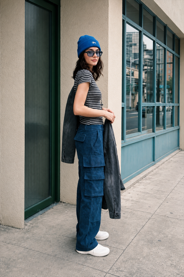 Corduroy Paneled Double Pocket Cargo Pants