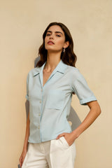 Linen French Deep V Short Blouse