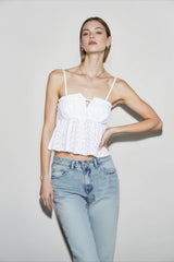 White Jacquard Cropped Cami Top