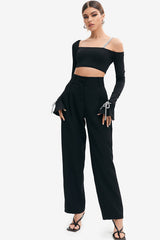 High Waist Button Front Suit Pants