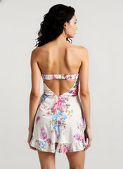 Floral Print Strapless A Line Dress