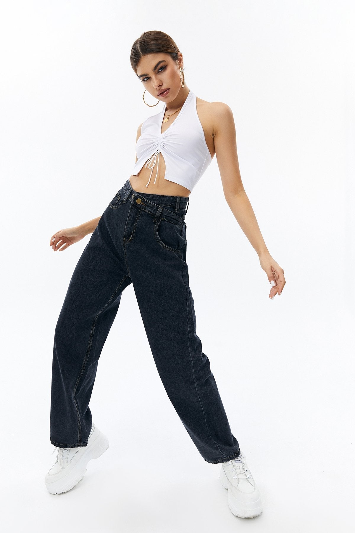 Drawstring Ruched Backless Crop Top