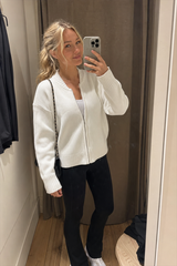 Crew-Neck Long-Sleeve Zip Solid Knit Cardigan