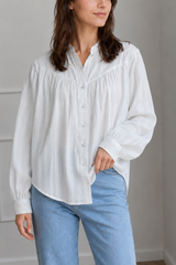 White Cotton Jacquard Stand Collar Blouse