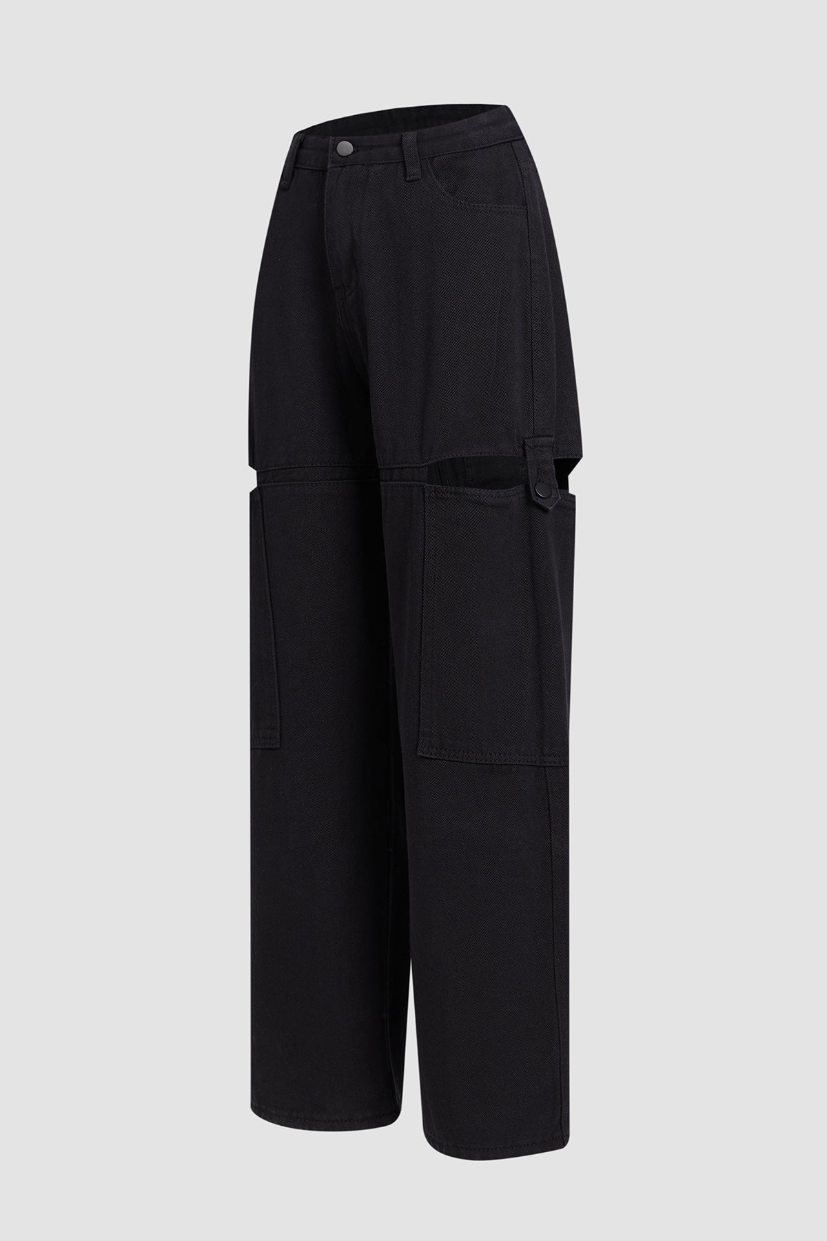 Cut Out Zip Up Straight Leg Casual Pants