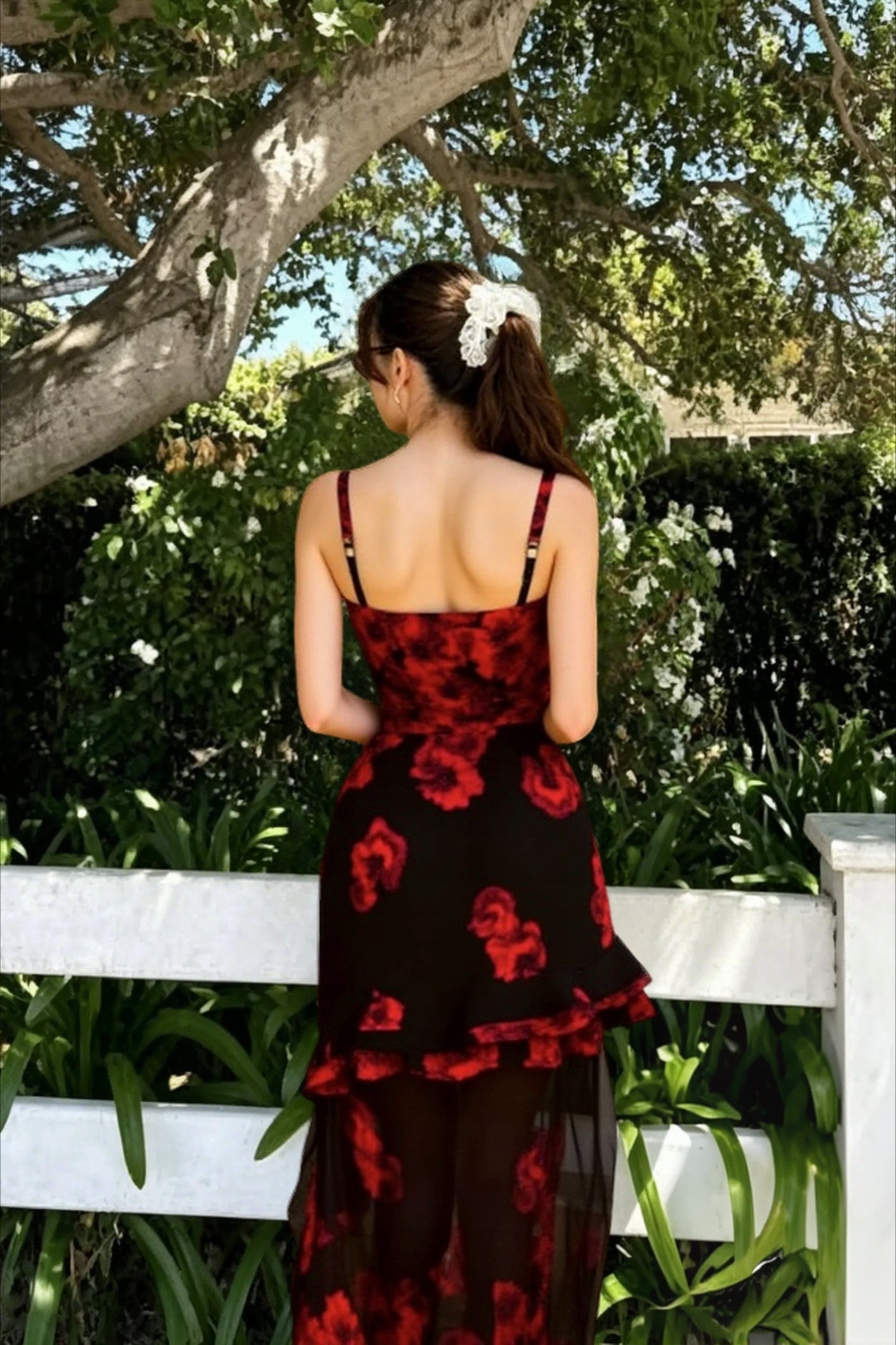 Ruched Low-Neck Floral Dress
