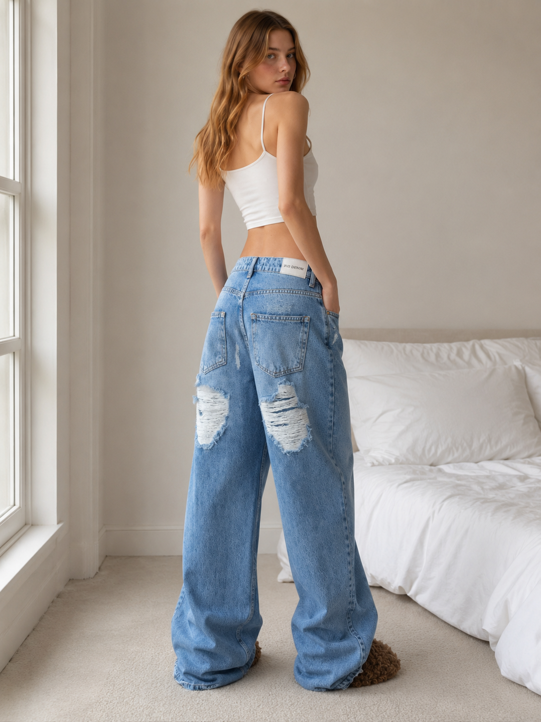 Vintage Heart Ripped Wide-Leg Jeans