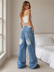 Vintage Heart Ripped Wide-Leg Jeans