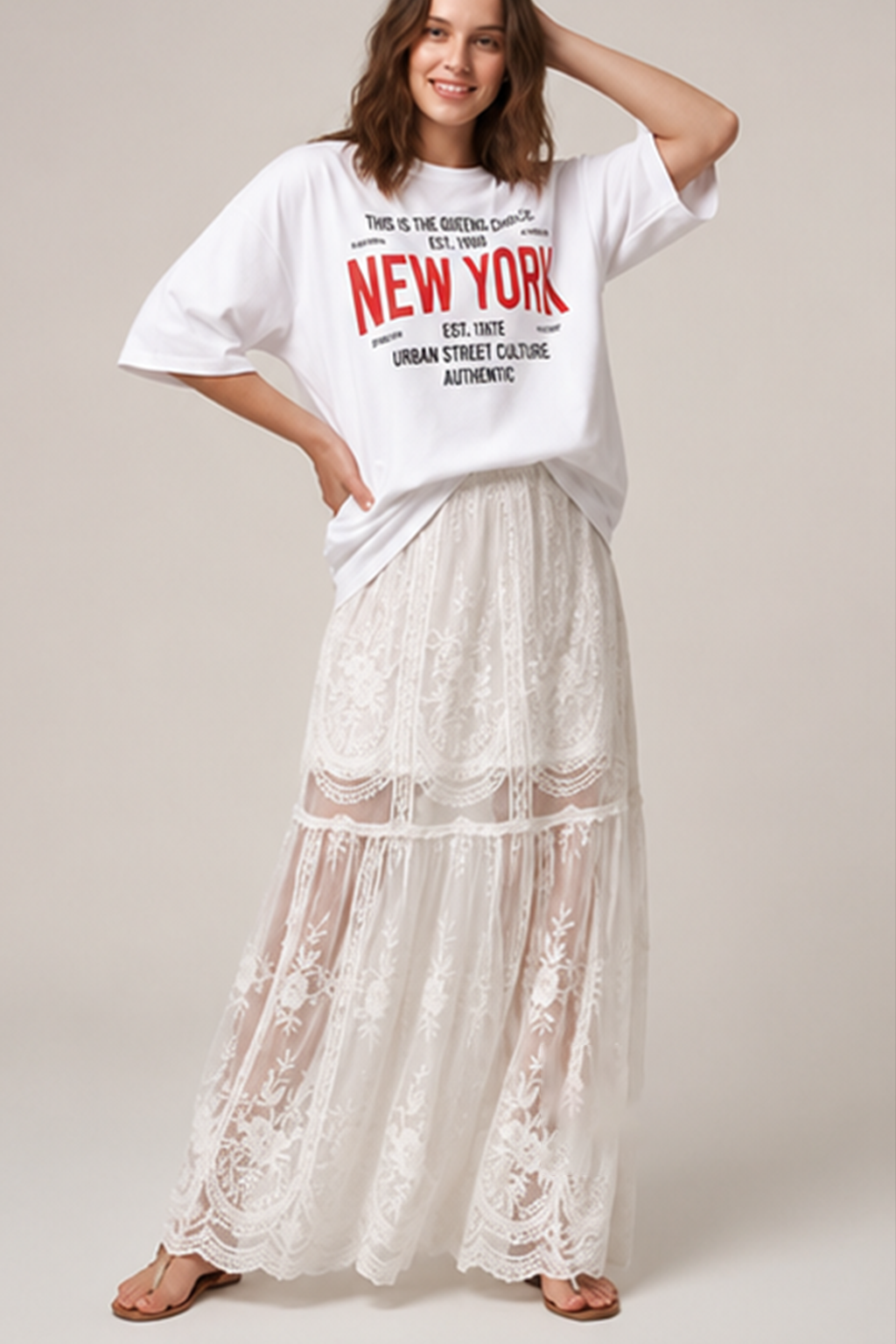 Floral Lace Sheer High-Waist A-Line Skirt