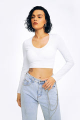 Basic Solid Ribbed Crop Long Sleeve Top