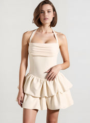 Satin Halter Bubble Hem Vacation Dress