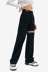 Chain Detail Cut Out Straight Pants