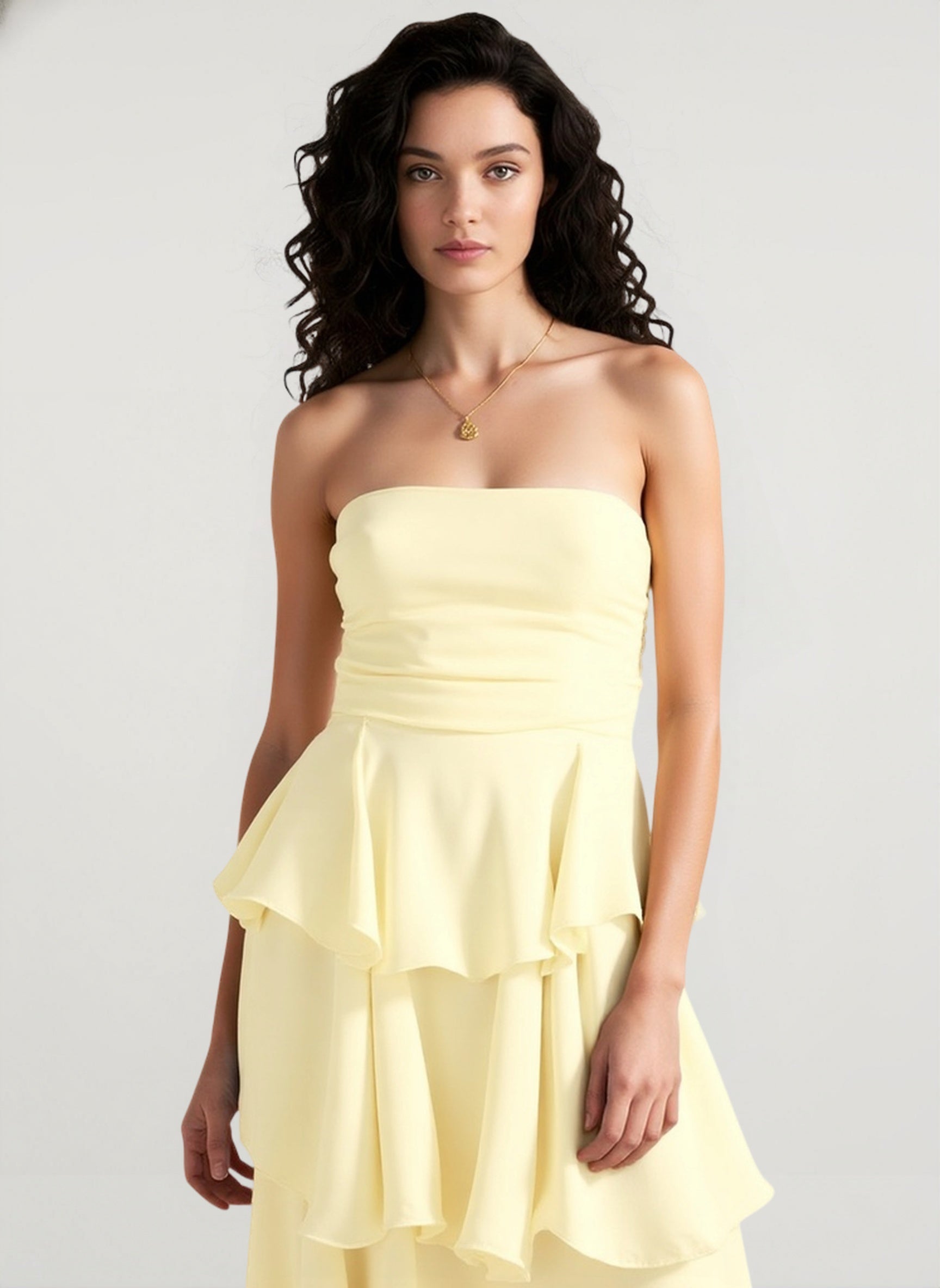 Fashion Strapless Backless Ruffle Tiered Midi Dress