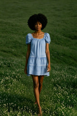 Short Sleeve Tiered Denim Dress