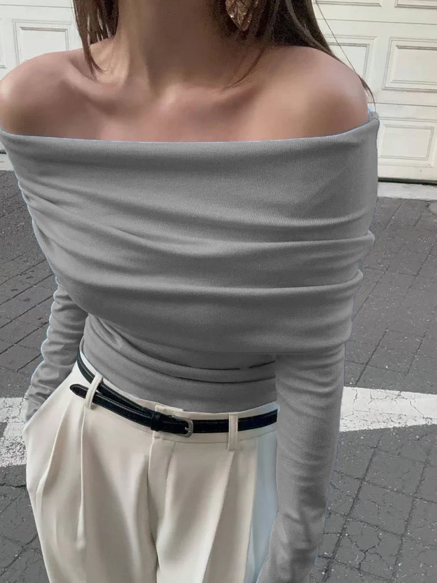 Wool-Blend Elegant Ruched Slim Sweater