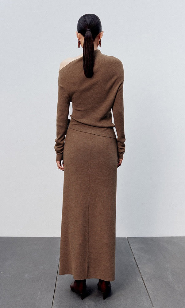 Caramel Slit Maxi Knit Set