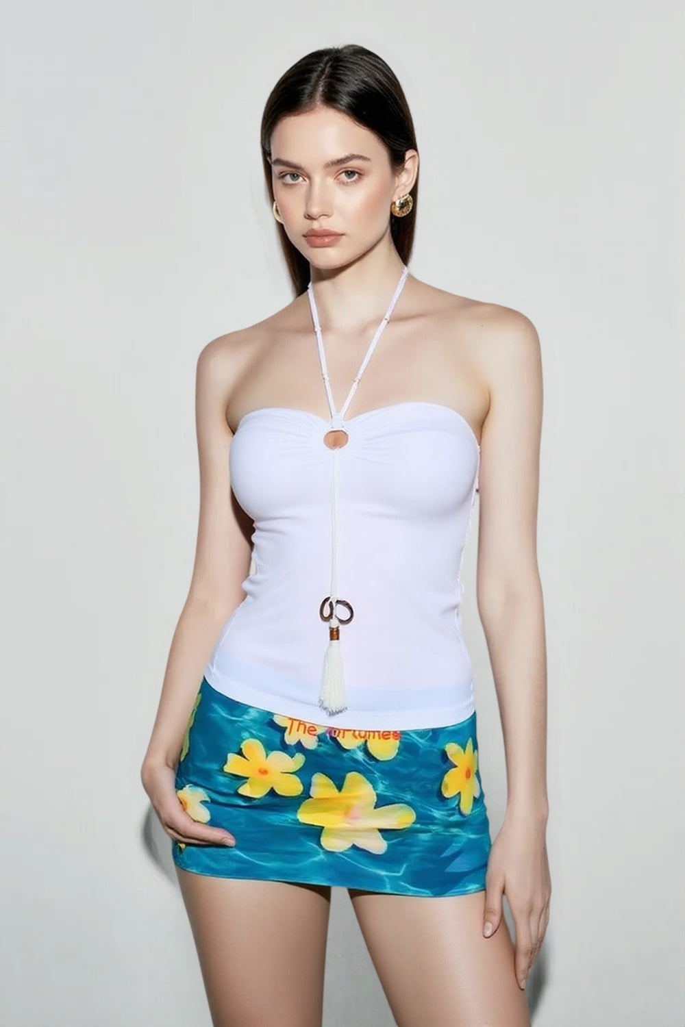 Egg Floral Mesh Low Waist Vacation Skirt