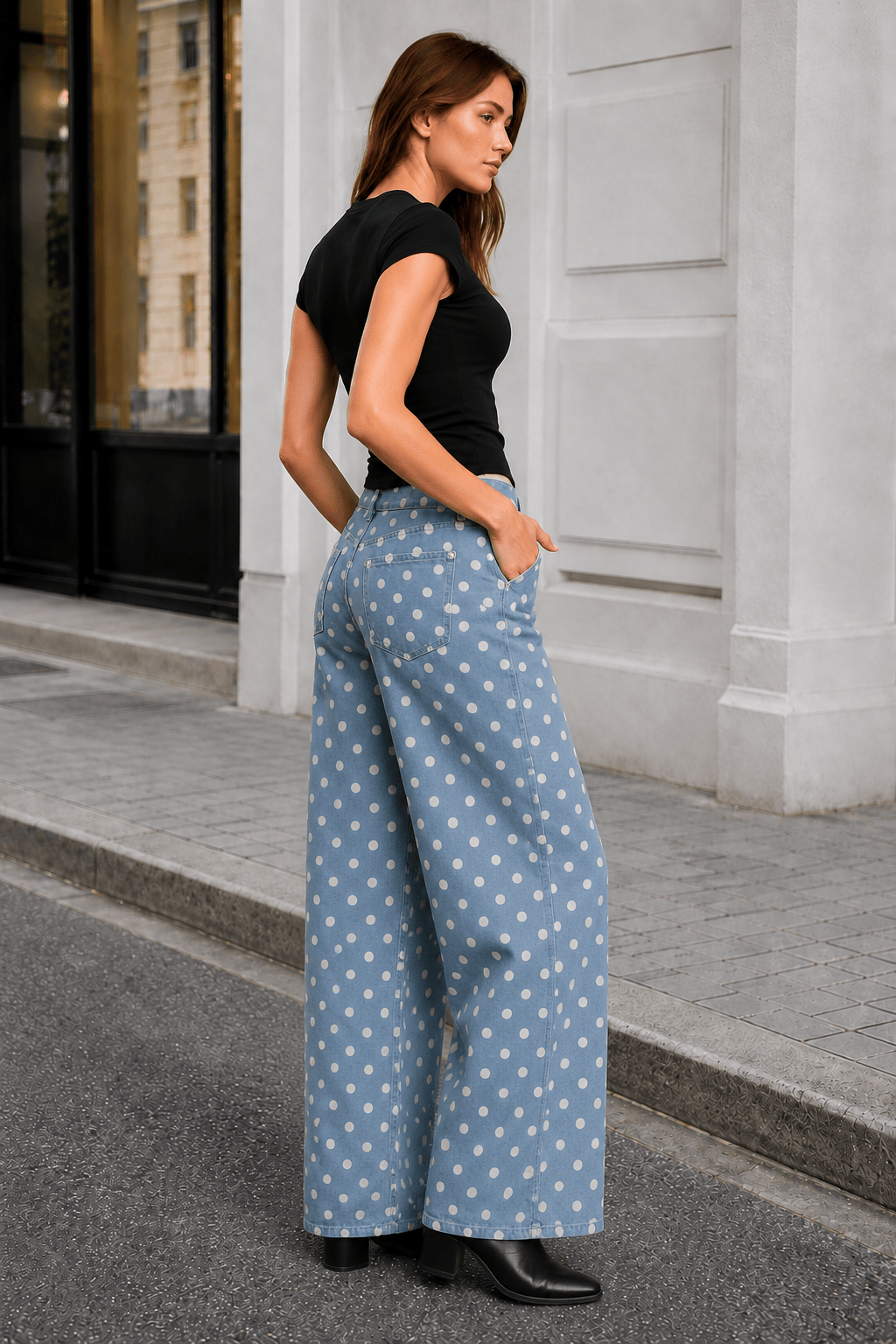 Polka Dot Loose Mid Rise Jeans