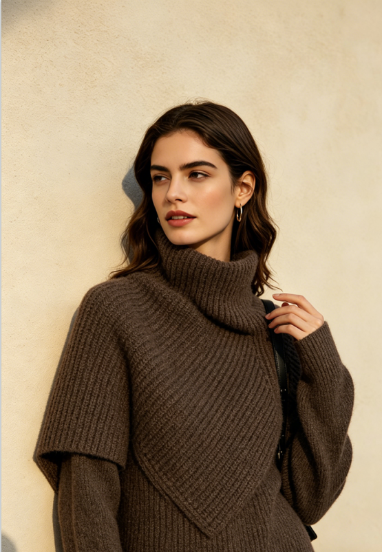 Super Fine Merino Knitted Turtleneck Split Scarf