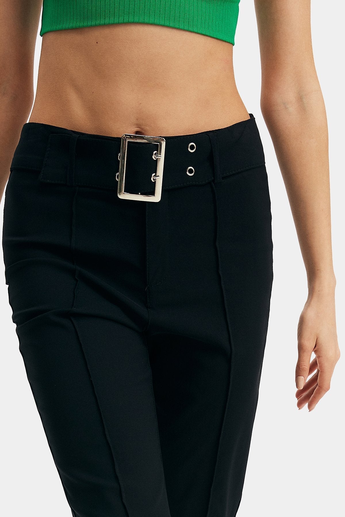 Low Waist Solid Flared Pants With Belt