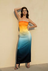 Strapless Floral Bodycon Slit Vacation Dress