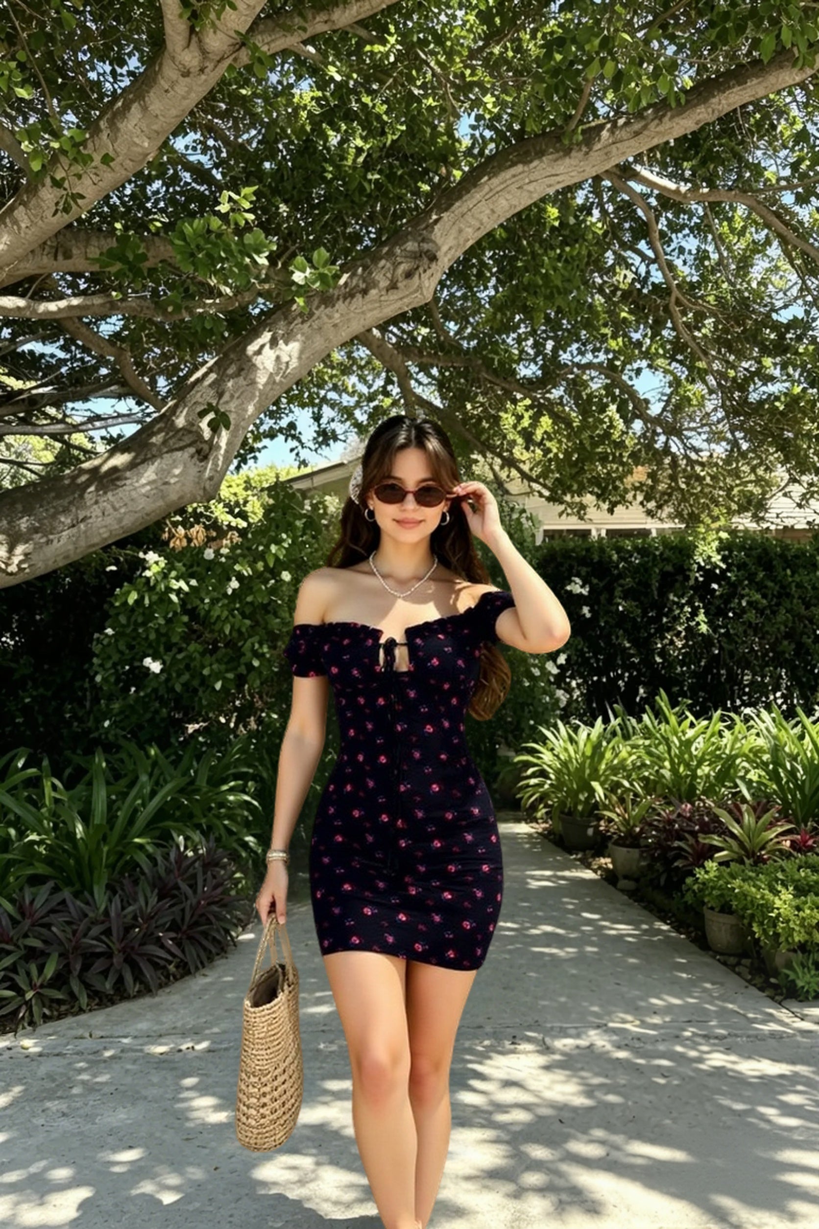 Floral Wrap Off Shoulder Tie Up Front Ruffle Slash Neck Dress