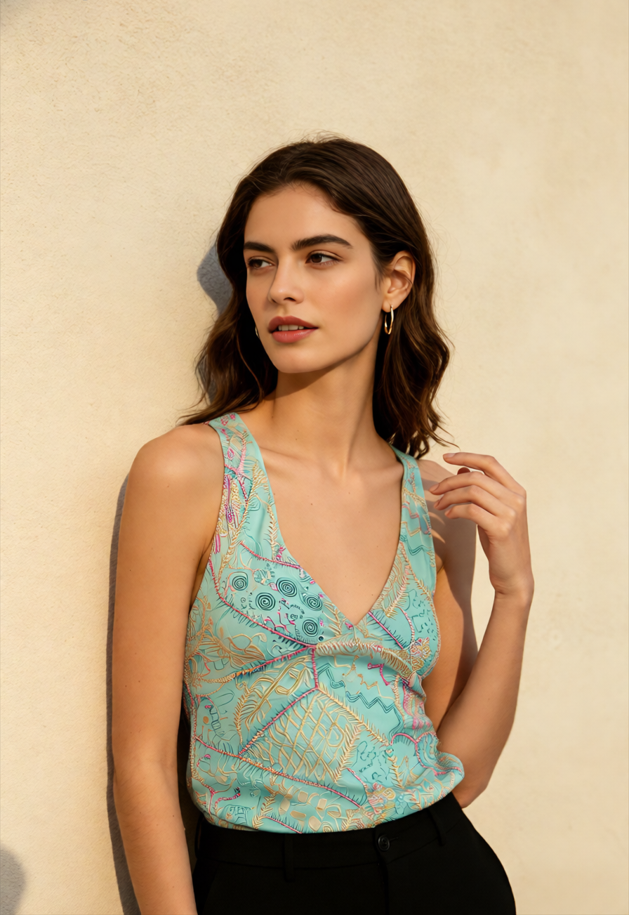 Sequin V Neck Tie Back Halter Top