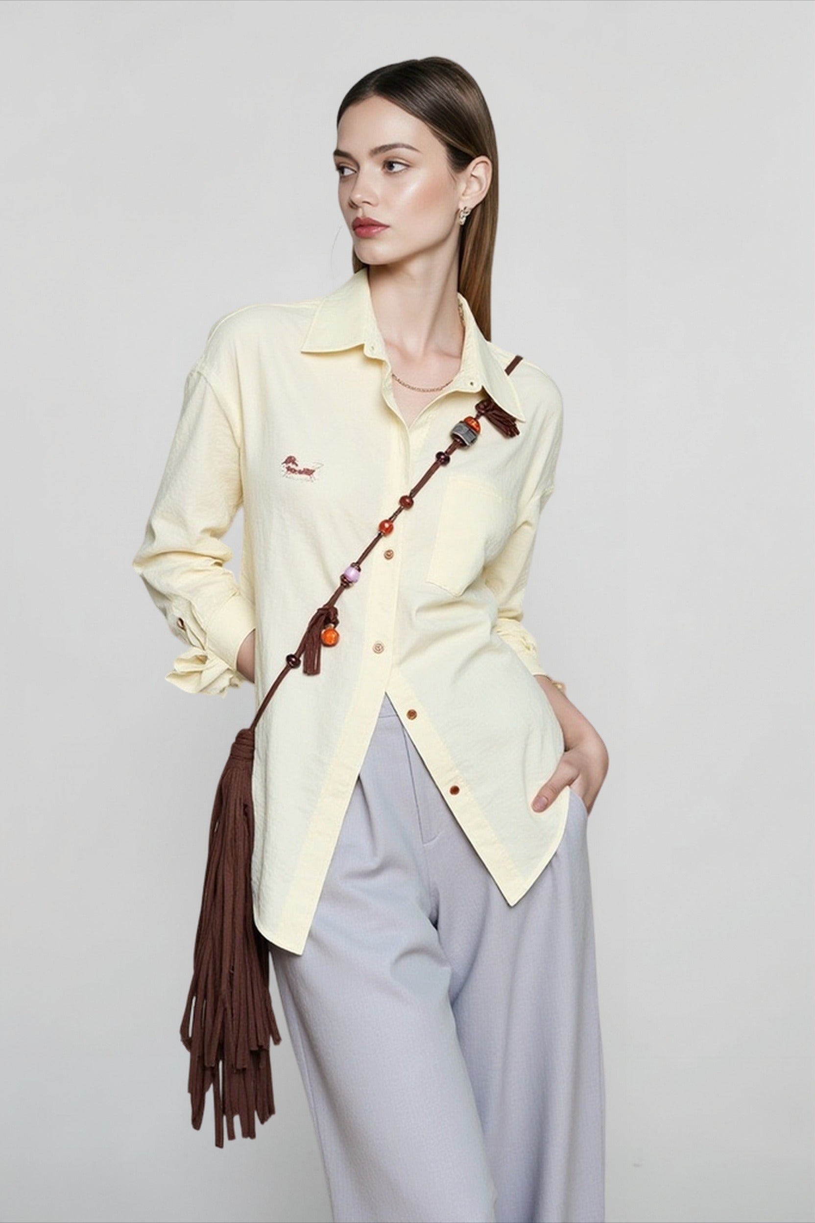 Linen Blend Embroidered Blouse