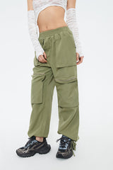 Elastic Waist Pocket Patched Drawstring Hem Cargo Pants