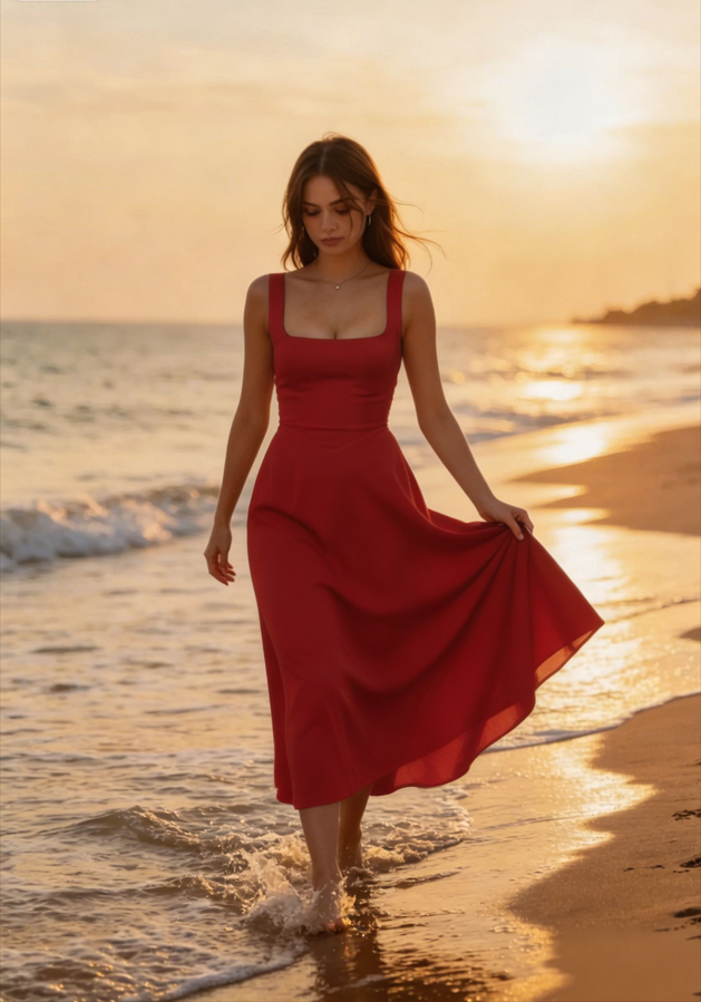 Solid Square Neck Sleeveless Cocktail Dress