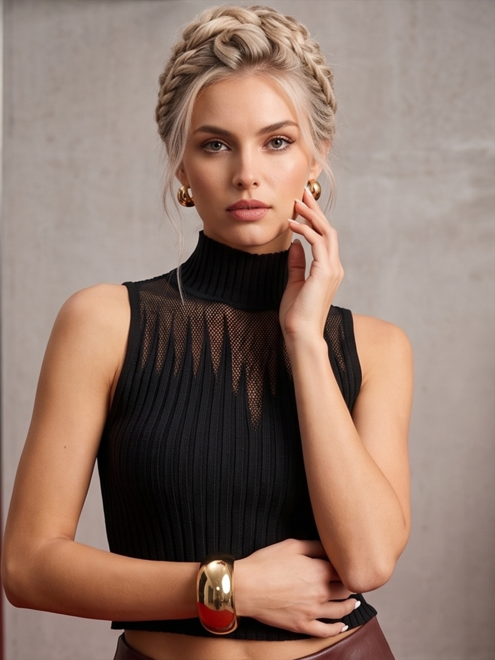 Crop Sheer Panel Sweater Vest