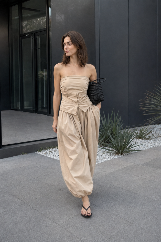 Cotton Lantern Wide Leg Pants