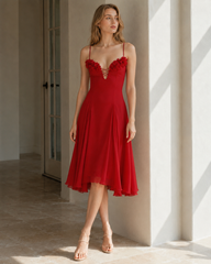 3D Flower Deep V Patchwork Spaghetti Strap Romantic Midi Dress