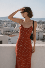 Polka Dot Ruffled Strap Bodycon Maxi Dress