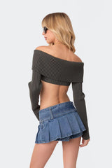 Off Shoulder Wrap Crop Knit Top