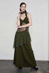 Lace Trim Sheer Waist Tie Cami Maxi Lace Dress